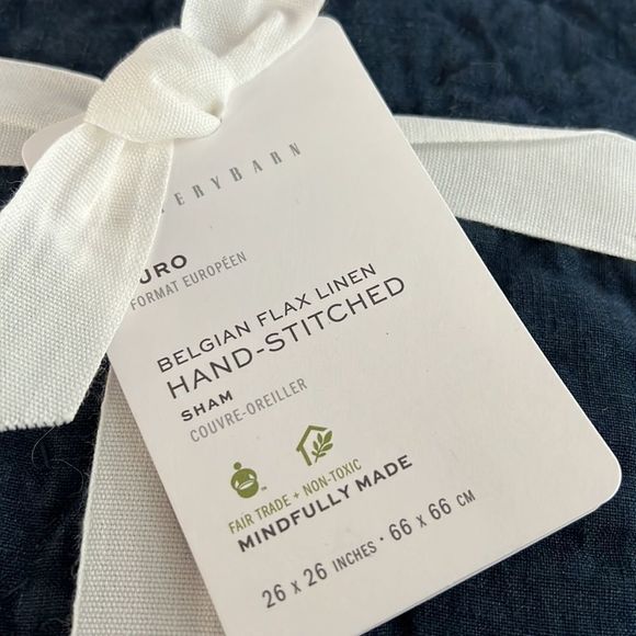 PB Pair of Belgian Flax Linen Handcrafted Quilted Shams, Midnight 26” Euro - Picture 4 of 4